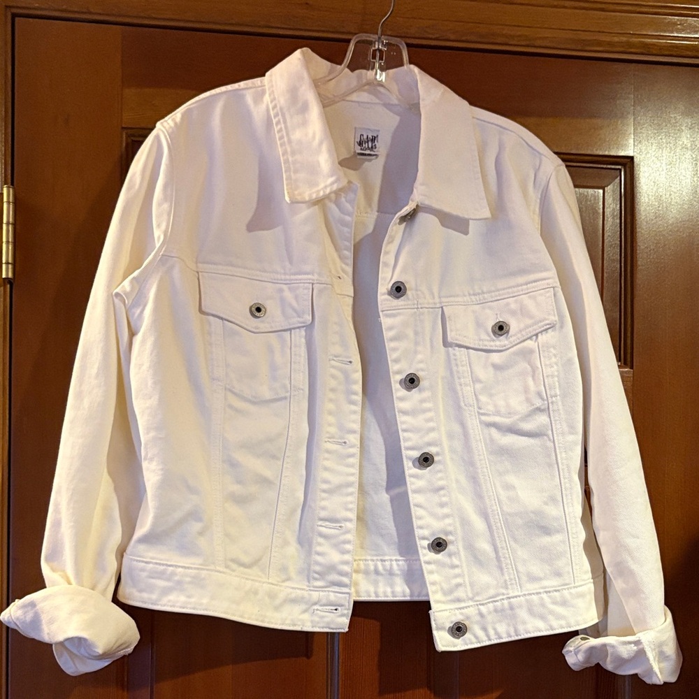 [Gap] Vintage White Denim Button-Up Casual Jean Jacket Long Sleeve Women’s Large - Picture 3 of 12